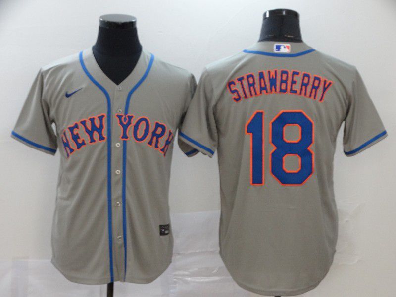 Men New York Mets #18 Strawberry Grey Nike Game MLB Jerseys